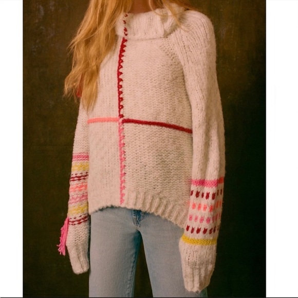Urban Outfitters BDG Sweater Anissa Knit Tassel Turtleneck Funnel Neck White NWT - Picture 5 of 15